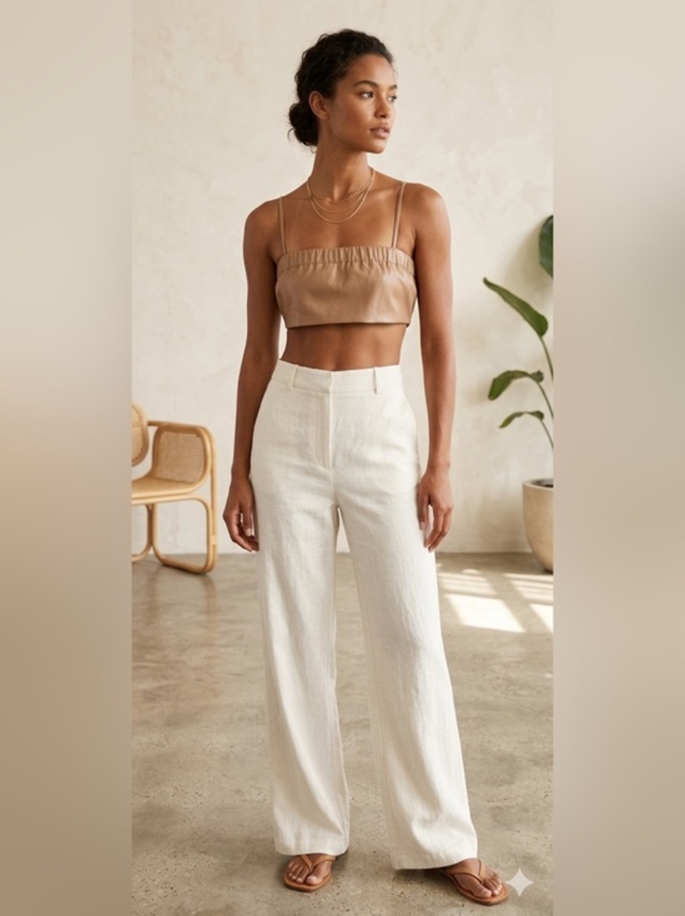 Maryam Nasir Zedeh Women’s 6 Alder Evelyn Crop Top Bralette Tan 100% Leather S